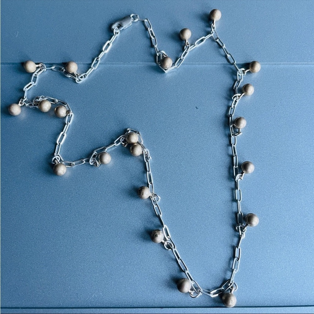 Vintage Paperclip Sterling Silver Chain Necklace With Gold Tone Ball Cha… - Picture 4 of 6